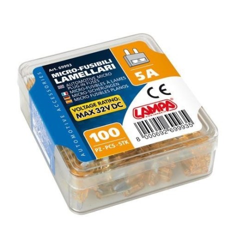 Set 100 micro fusibili lamellari monoamperaggio 12 32V 5A