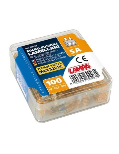Set 100 micro fusibili lamellari monoamperaggio 12 32V 5A