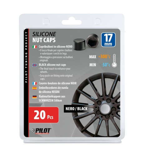 Set 20 Copribulloni in silicone cerchi in lega colore NERO 17mm