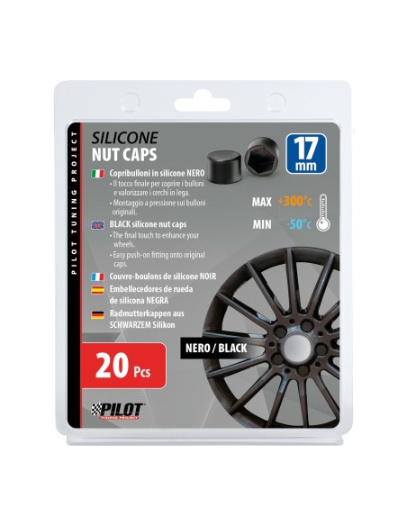 Set 20 Copribulloni in silicone cerchi in lega colore NERO 17mm