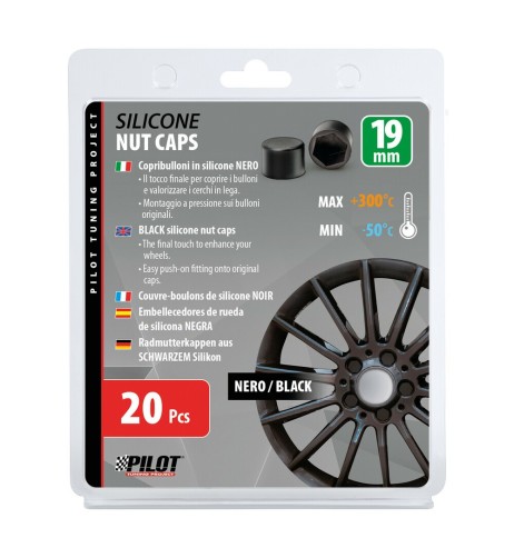 Set 20 Copribulloni in silicone cerchi in lega colore NERO 19mm