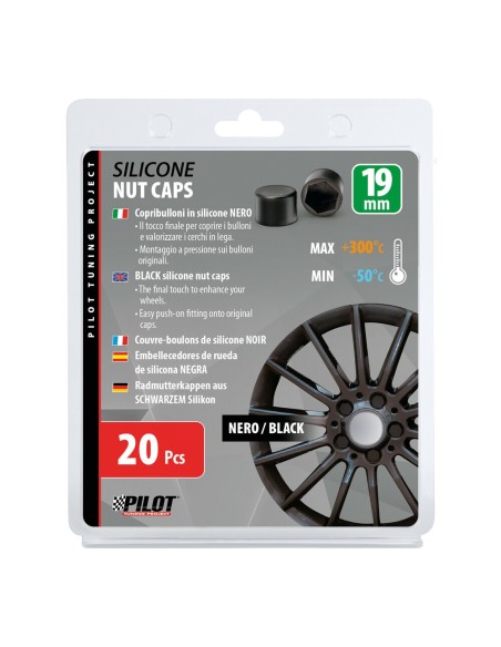 Set 20 Copribulloni in silicone cerchi in lega colore NERO 19mm