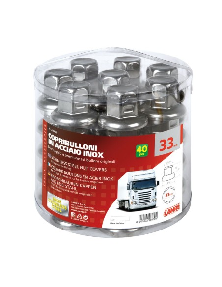 Set 40 copribulloni camion in acciaio inox diametro 33mm