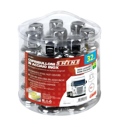 Set 40 copribulloni camion in acciaio inox lucidato diametro 32mm