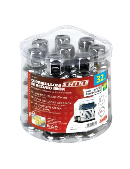 Set 40 copribulloni camion in acciaio inox lucidato diametro 32mm