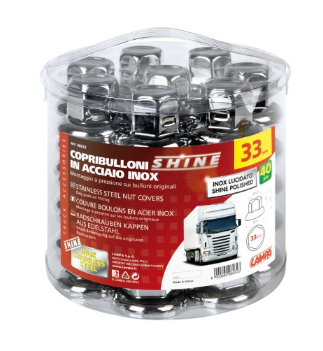 Set 40 copribulloni camion in acciaio inox lucidato diametro 33mm