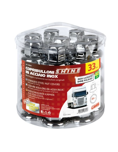 Set 40 copribulloni camion in acciaio inox lucidato diametro 33mm
