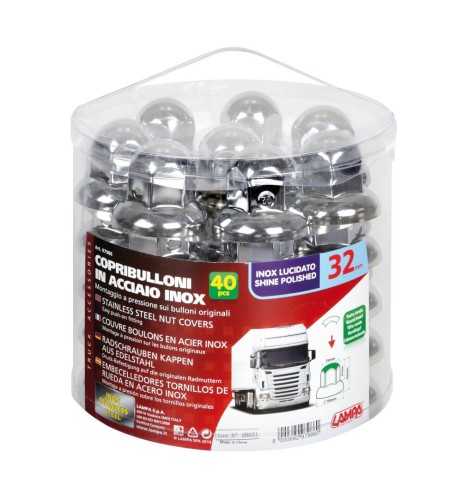Set 40 copribulloni ruota camion in acciaio diametro 32mm testa tonda