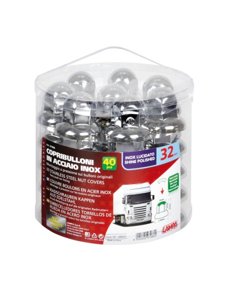 Set 40 copribulloni ruota camion in acciaio diametro 32mm testa tonda