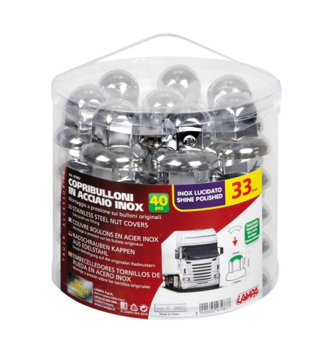 Set 40 copribulloni ruota camion in acciaio diametro 33mm testa tonda
