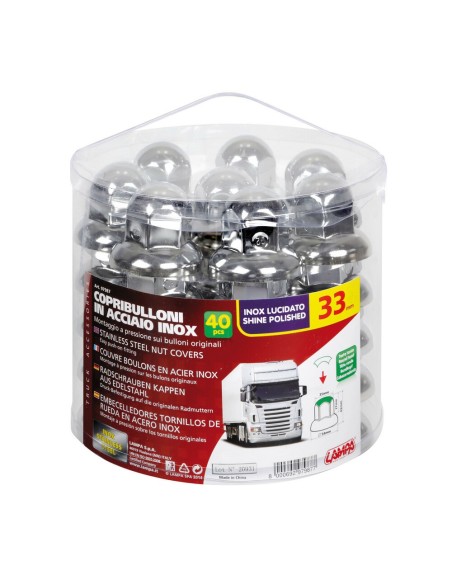 Set 40 copribulloni ruota camion in acciaio diametro 33mm testa tonda