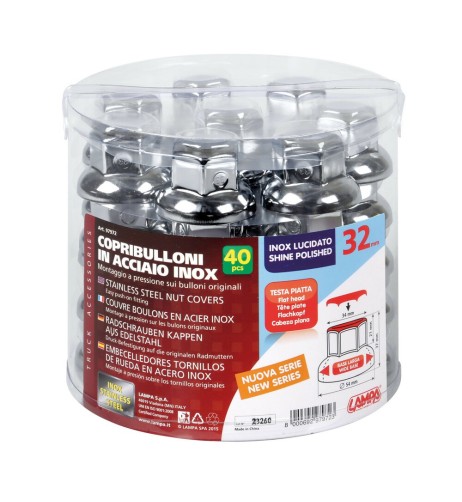Set 40 copribulloni ruota camion in ACCIAIO INOX diametro 32mm