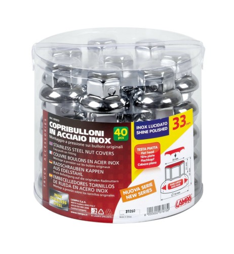 Set 40 copribulloni ruota camion in ACCIAIO INOX diametro 33mm