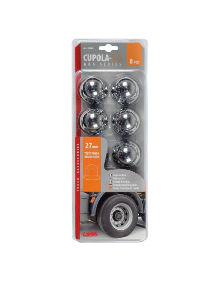 Set 8 copribulloni testa tonda camion cromati in ABS diametro 27mm