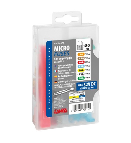 Set 80 micro fusibili lamellari assortiti 12 32V 5 30A