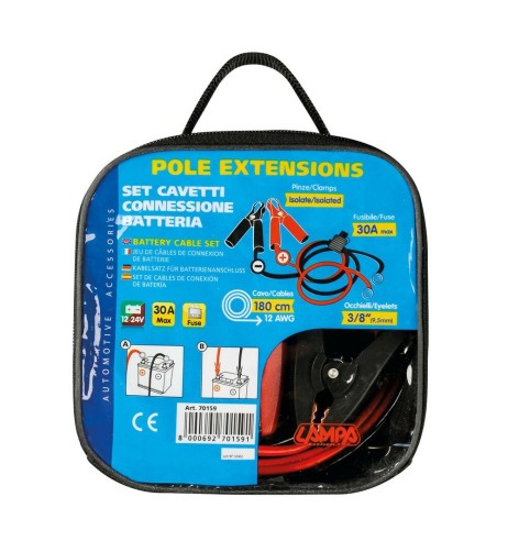 Set cavetti connessione batteria con fusibile 30A 180cm