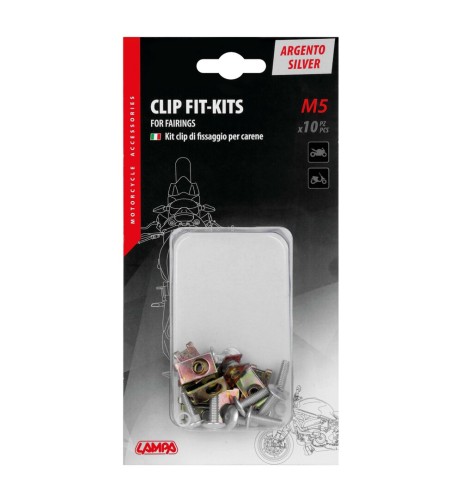 Set da 10 kit clip fissaggio M5 per carenature moto Argento