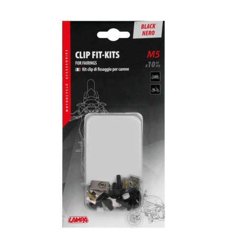 Set da 10 kit clip fissaggio M5 per carenature moto Nero