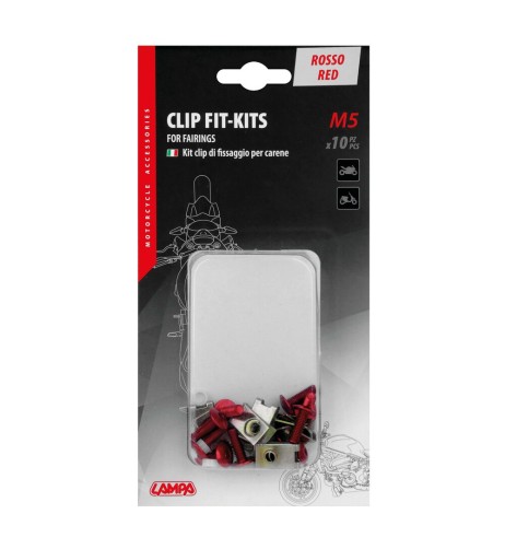 Set da 10 kit clip fissaggio M5 per carenature moto Rosso