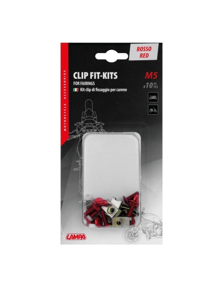 Set da 10 kit clip fissaggio M5 per carenature moto Rosso