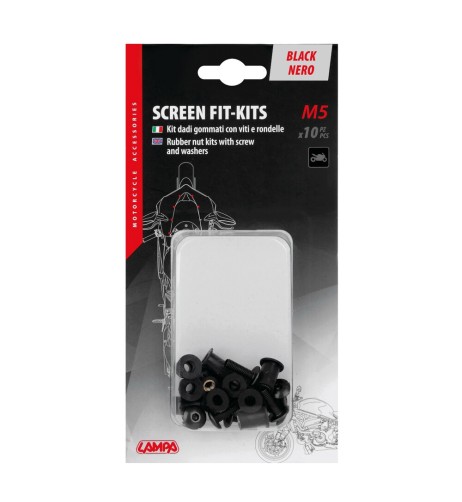 Set da 10 kit fissaggio M5 per cupolini e carenature moto Nero