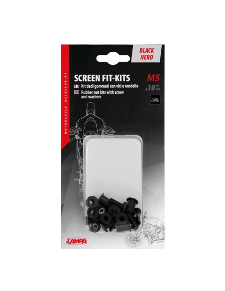 Set da 10 kit fissaggio M5 per cupolini e carenature moto Nero