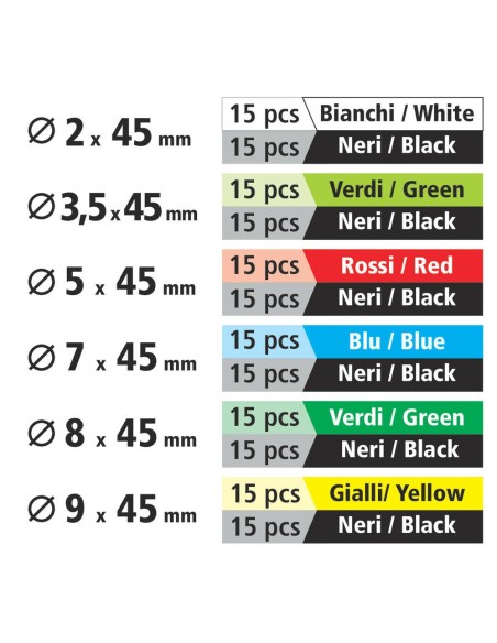 Set guaine termorestringenti 180 pz 6 misure lunghezza 45 mm