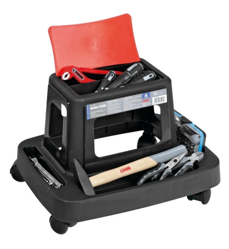 Sgabello da lavoro con vani portaoggetti e ruote