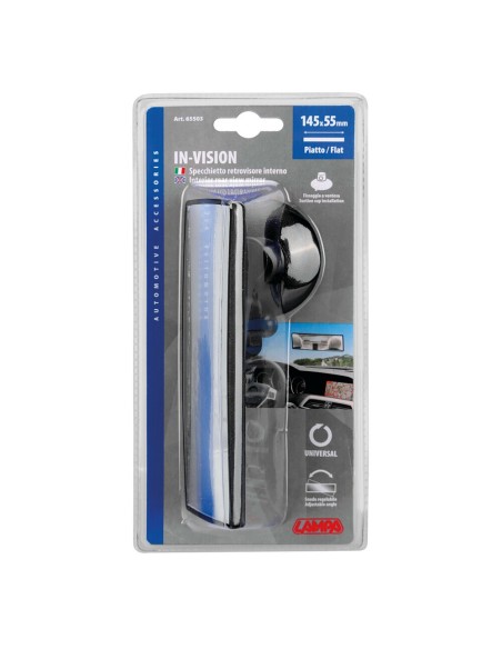 Specchietto retrovisore auto convesso rettangolare 140x45mm