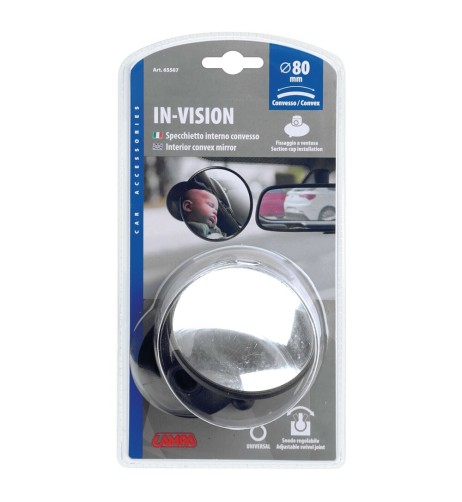 Specchietto retrovisore auto interno rotondo panoramico diametro 80mm