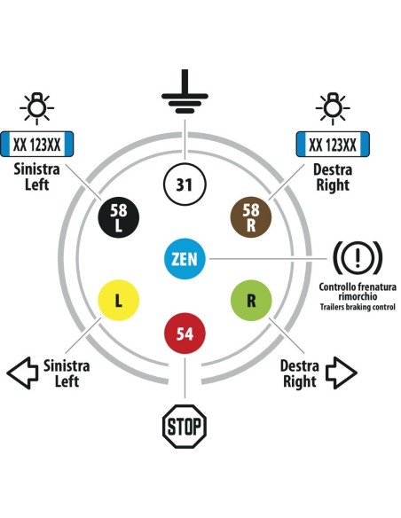 Spina 7 poli 24N in metallo veicoli 24V
