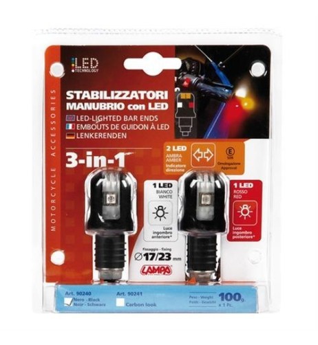 Stabilizzatori manubrio moto carbon con led 12V 17 23mm