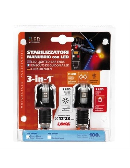 Stabilizzatori manubrio moto carbon con led 12V 17 23mm