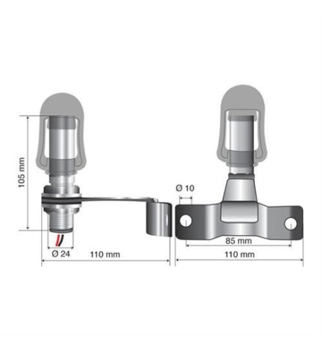 Staffa con perno e spinotto DIN per lampade rotanti attacco tubolare Fix 