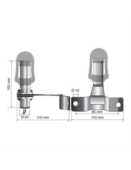 Staffa con perno e spinotto DIN per lampade rotanti attacco tubolare Fix 