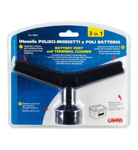Utensile pulisci poli morsetti batteria 3 in 1