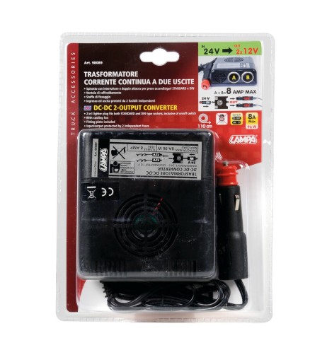 Trasformatore con presa accendisigari 2 uscite 24V 12V