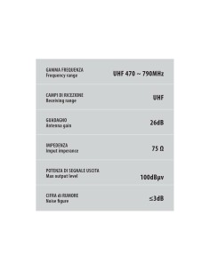 Antenna TV amplificata con ricezione digitale 26dB 130mm 12 24V 2