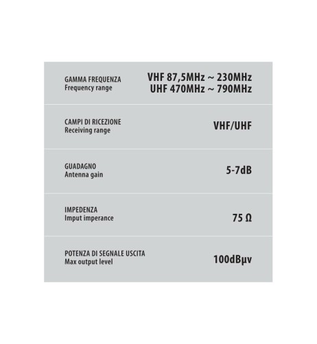 Antenna TV con ricezione digitale 5 7dB 355mm