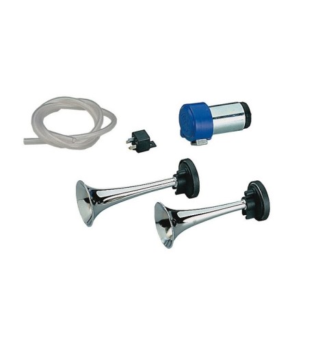 Kit trombe elettropneumatiche 12V 2 cornetti metallo suono unito