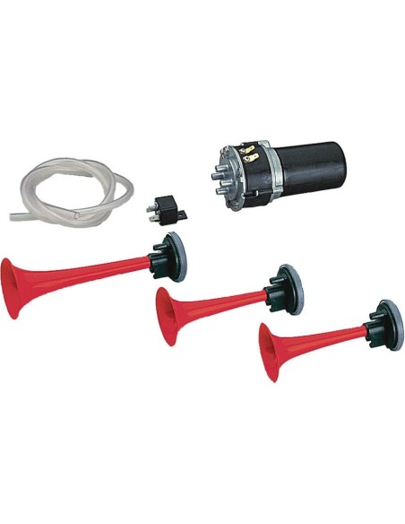Tromba elettropneumatica 12V tre cornetti plastica a suono alternato unito