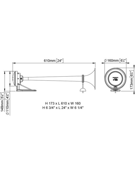 Tromba pneumatica camion ad aria compressa per esterno 60cm