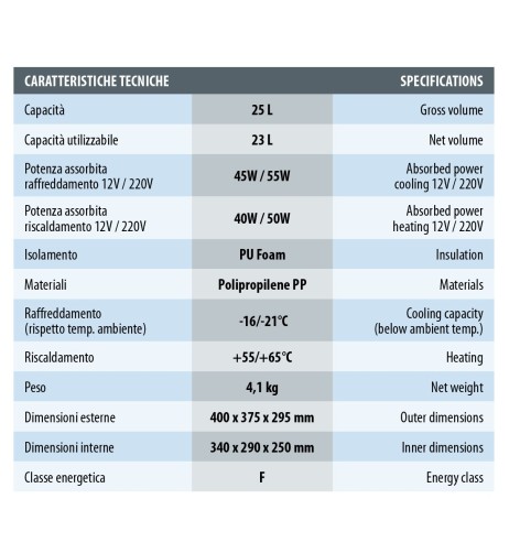 Frigorifero scaldavivande portatile 25 litri 12V 220V
