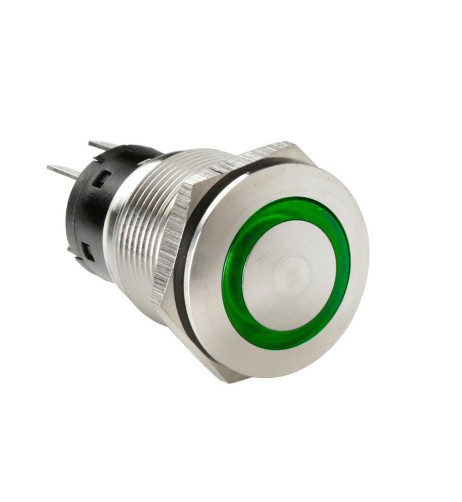Interruttore a pulsante in acciaio inox con spia a Led 12 24V Verde