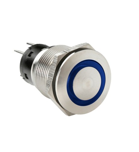 Interruttore a pulsante in acciaio inox con spia a Led 12 24V Blu