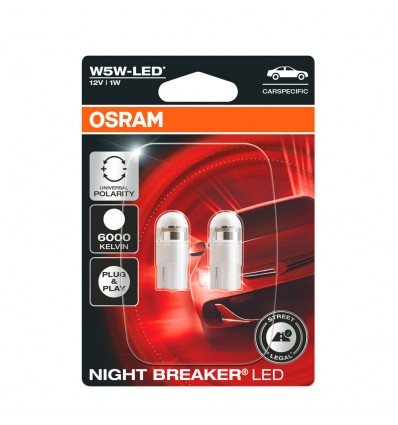 Coppia lampadine omologate Osram 12V Night Breaker Led W5W T10