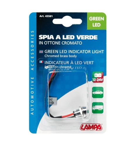 Spia a LED 12V moto scooter auto colore VERDE foro 11 2mm