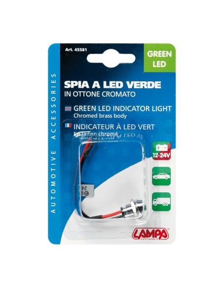 Spia a LED 12V moto scooter auto colore VERDE foro 11 2mm