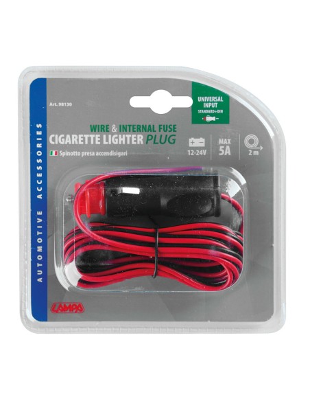 Spinotto universale per presa accendisigari 12 24V cavo 200cm Max 5A
