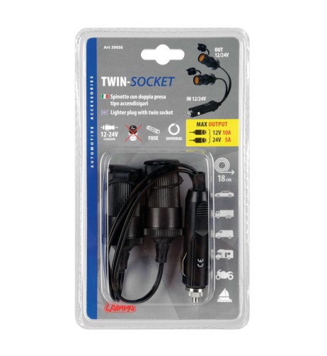 Spinotto presa accendisigari con uscita doppia 12 24V con coperchio